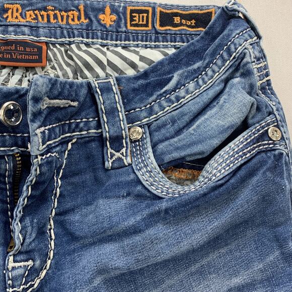 Rock Revival Women Yui Easy Bootcut Embellished Gem Pockets Blue Jeans Sz 30 - Picture 6 of 11
